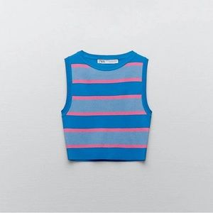 Zara Cropped Blue and Pink Striped Crop Top